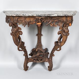 Baroque Marble-top Carved Walnut Console