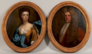 School of Sir Peter Lely (British, 1618-1680)  Pair of Oval Pendant Portraits