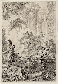 Giovanni Battista Piranesi (Italian, 1720-1778)  Two Framed Prints:  The Right Half of the Frontispiece of the Vedute di Roma