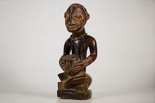 Seated Yoruba Figure Holding Bowl 11"