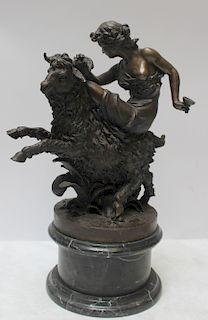 UNSIGNED. Bronze Sculpture of a Girl Riding a
