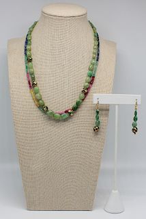 JEWELRY. 3 Pc. Indian Green Onyx Jewelry Suite.