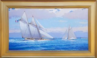 William Lowe Oil on Linen "Under Full Sail off Nantucket"