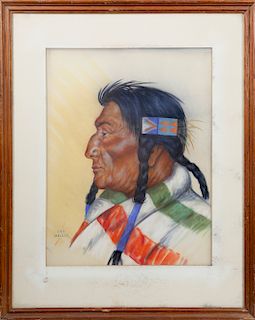 Daniel Cody Muller Pastel Portrait of a Plains Indian Elder