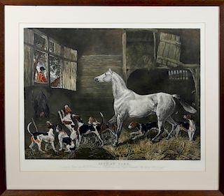 Large Equestrian Lithograph "Left at Home"