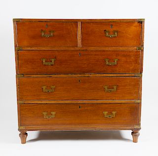 Brass Bound Two-Part Campaign Chest of Drawers, 19th century