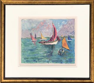 Hortense Ferne Oil on Paper "Rainbow Fleet-Nantucket"