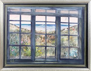 C. Robert Perrin Watercolor on Paper "View of the Dunes Through a Window"