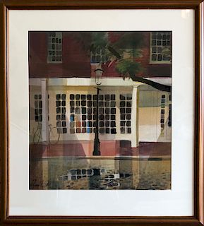 C. Robert Perrin Watercolor on Paper "Zero Main Street Reflections"