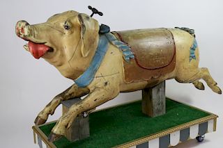 Gustave Bayol Carousel Company Carved and Polychrome Wood Carousel Pig
