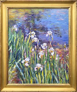Jan Pawlowski Oil on Canvas "Iris at Water's Edge"