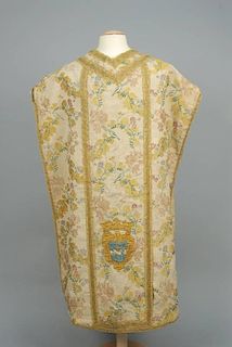 BROCADE and EMBROIDERED SILK CHASUBLE, CONTINENTAL, 19th C.