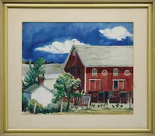 Luther J.G. Wenner Watercolor "Old Pennsylvania Barn and Farm House"