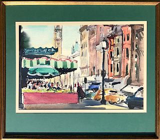 C. Robert Perrin Watercolor on Paper "Boylston Street at Copley Square, Boston"