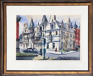C. Robert Perrin Watercolor on Paper "Burrage Mansion, Back Bay, Boston"