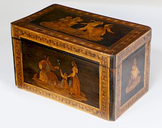Multi-Wood Inlaid Double Compartment Tea Caddy