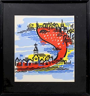 Peter Hunt Folk Art Tempera On Paper “Cape Cod Red Fish”