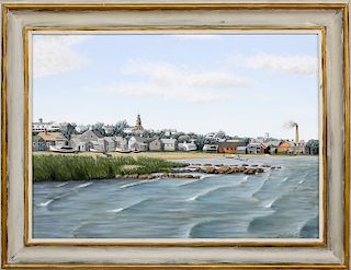 Julian Yates Oil on Canvas "View of Washington Street Extension from the Creeks, Monomoy"