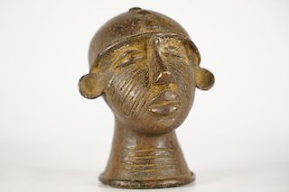 Tikar Bronze Head with Facial Striation 5"