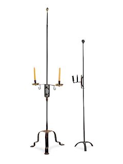 A William and Mary Style Iron Two-Arm Candelabrum and an Iron Candelabrum