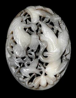 Gray Carved Hardstone Plaque of Birds