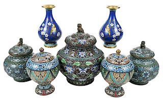 Seven Pieces Chinese Cloisonne