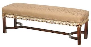 Chippendale Style Damask Upholstered Bench