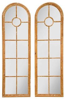 Pair Arched Painted Mirror Panels