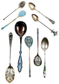 21 Plique-…-Jour and Enamel Silver Spoons