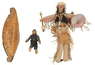 Cherokee Doll with Model Canoe and Small Figure