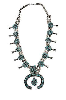 Southwest Turquoise Squash Blossom Necklace
