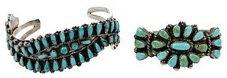 Two Southwest Silver Turquoise Cuff Bracelets