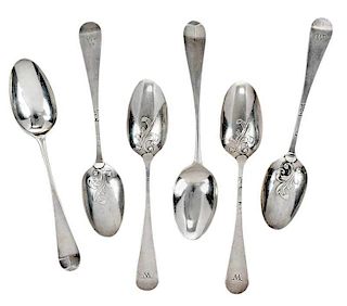 Set of Six Hester Bateman English Silver Spoons