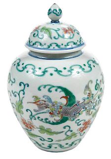 Chinese Doucai Ginger Jar With Enameled Phoenix