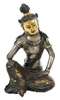 Gilt and Silvered Bronze Seated Quanyin