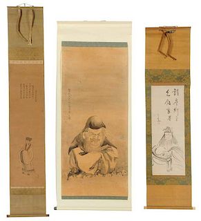 Three Japanese Scrolls with Figures
