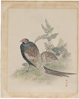 Japanese Watercolor of Two Pheasants