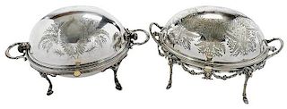 Two Silver Plate Rotating Servers
