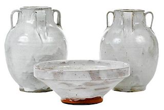 Three Pieces Jugtown Chinese White Pottery