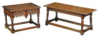 Two Gothic Style Carved Oak Tables/Benches