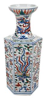 Chinese Hexagonal Polychrome Vase