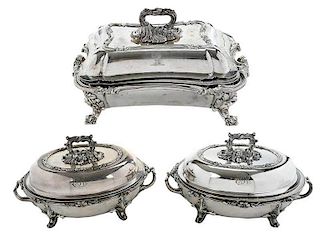 Three Old Sheffield Plate Entree Servers