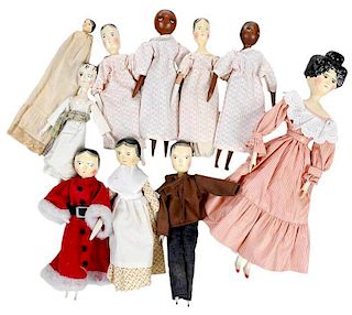 Ten Fred T. Laughon Peg Wooden Dolls