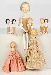 Eight Fred T. Laughon Peg Wooden Dolls