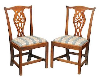 Pair Chippendale Fruitwood Side Chairs
