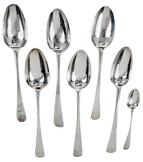 Seven Hester Bateman English Silver Spoons