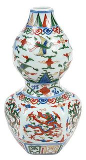 Chinese Wucai Double Gourd Vase