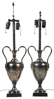Pair Silver Urn Form Lamps