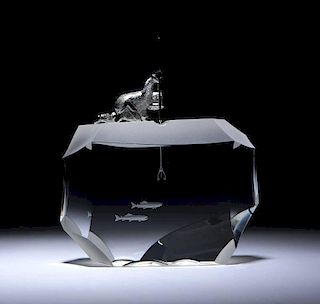 A Steuben ''Arctic Fisherman'' art glass sculpture