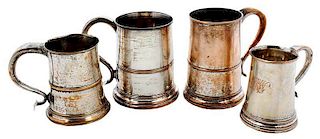Four Silver on Copper Tankards